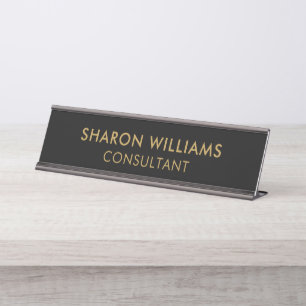 Placa De Mesa Na moda profissional moderno preto Dourado simples