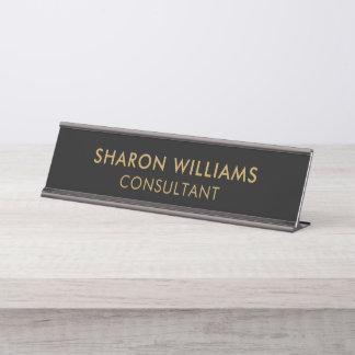 Placa De Mesa Na moda profissional moderno preto Dourado simples