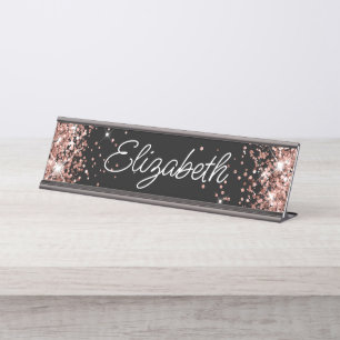 Placa De Mesa Negra brilhante Rosa Dourada