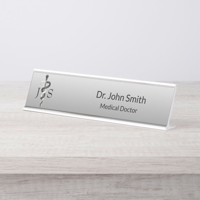 Placa De Mesa Noble Medical Elegant Black White Asclepius (Frente)