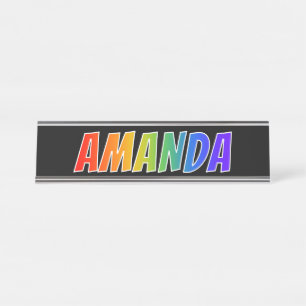 Placa De Mesa Nome "AMANDA": Coloração do arco-íris do
