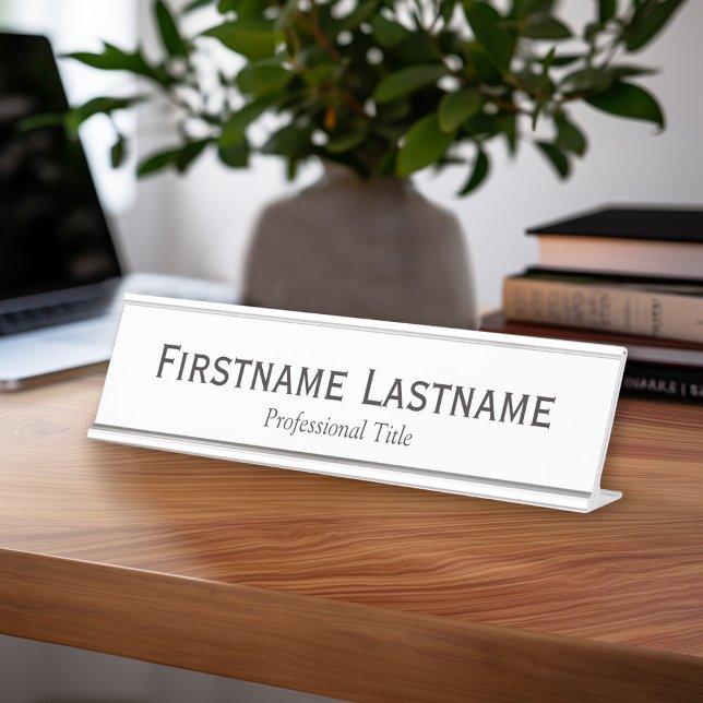 Placa De Mesa Nome Branco preto básico e título profissional (Custom Name Plate - Executive Desk Sign with Name and title or other text)