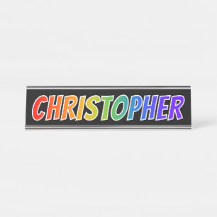 Placa De Mesa Nome "CHRISTOPHER": Coloração do arco-íris do