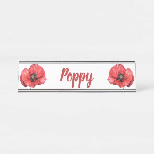 Placa De Mesa Nome Clássico Floral Poppy (Frente)
