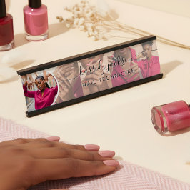 Placa De Mesa Nome da Caligrafia de Script de Colagem de Fotos M