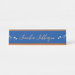 Placa De Mesa Nome da caligrafia moderna elegante azul profissio
