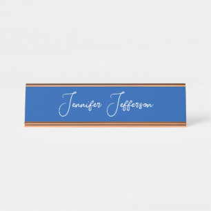 Placa De Mesa Nome da caligrafia moderna elegante azul profissio