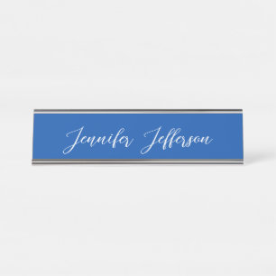 Placa De Mesa Nome da caligrafia moderna elegante azul profissio