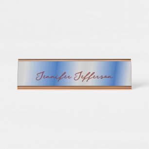 Placa De Mesa Nome da caligrafia moderna elegante azul profissio