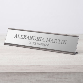 Placa De Mesa Nome de Cargo Prata Metálica Minimalista Moderna