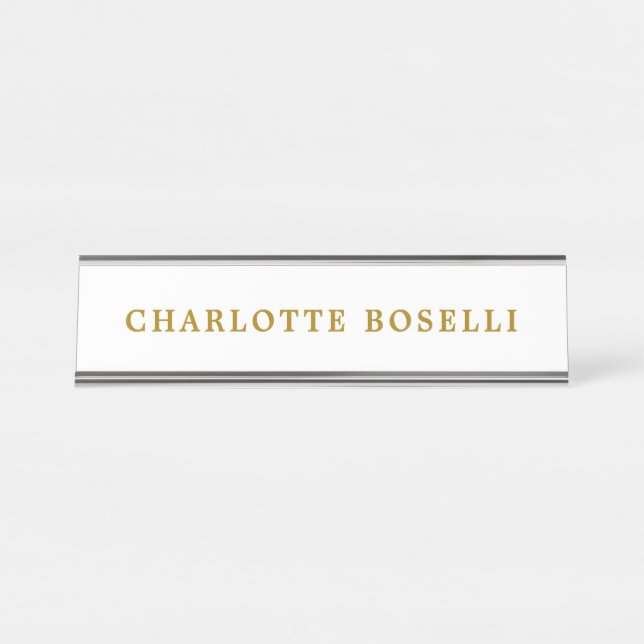 Placa De Mesa Nome de cor Dourada clássica profissional minimali (Frente)