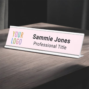 Placa De Mesa Nome de mesa rosa 2x8 Substituir logotipo de empre