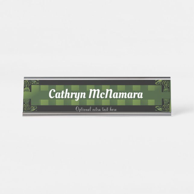 Placa De Mesa Nome do    Design Celtico Irlandês Verde Tradicion (Frente)