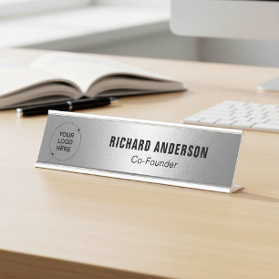 Placa De Mesa Nome do Logotipo da Empresa Título Moderno Textura