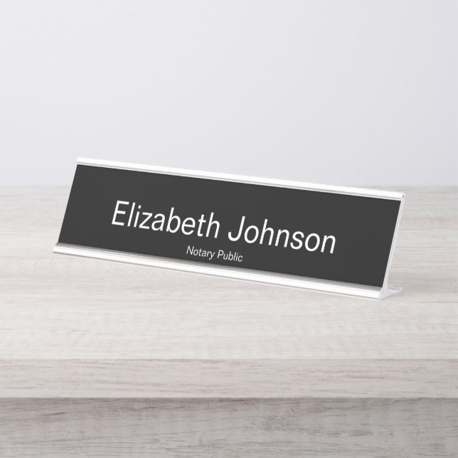 Placa De Mesa Nome do Notário Público e Cargo Preto (Frente)