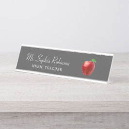 Placa De Mesa Nome do professor Red Apple White Script Modern