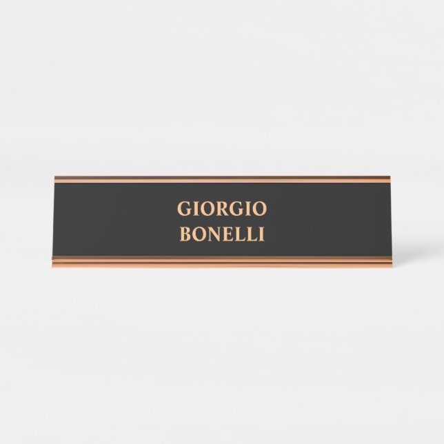 Placa De Mesa Nome Dourado do Rosa Negro Moderno Pessoal Minimal (Frente)