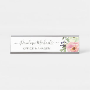 Placa De Mesa Nome e Título do Floral da Bonito Watercolor