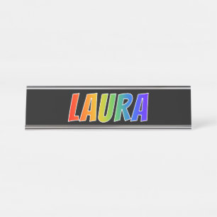 Placa De Mesa Nome "LAURA": Coloração do arco-íris do