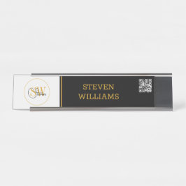 Placa De Mesa Nome Monograma e Assinatura Moderna / Código QR