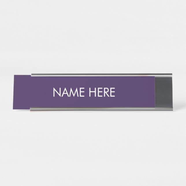 Placa De Mesa Nome personalizado branco roxo, violeta minimalist (Frente)