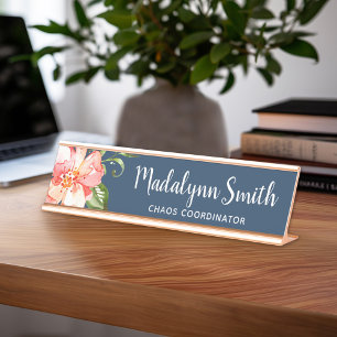 Placa De Mesa Nome Personalizado do Padrão Floral de Cores d'Á