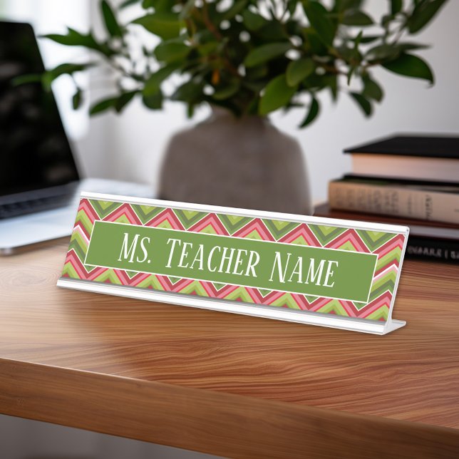 Placa De Mesa Nome personalizado do professor e padrão de tendên (Teacher Desk Name Plate - Great Teacher Appreciation Gift or Classroom Decor)