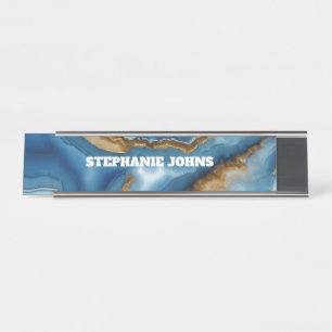 Placa De Mesa Nome Personalizado Dourado da Turquesa de Agato Az