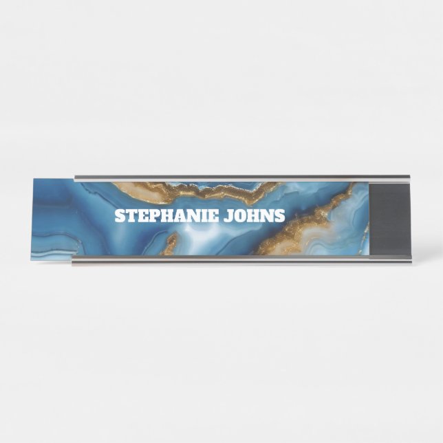 Placa De Mesa Nome Personalizado Dourado da Turquesa de Agato Az (Frente)