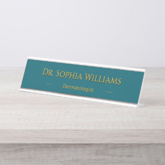Placa De Mesa Nome Personalizado Luxuoso em Azul Teal Profundo e