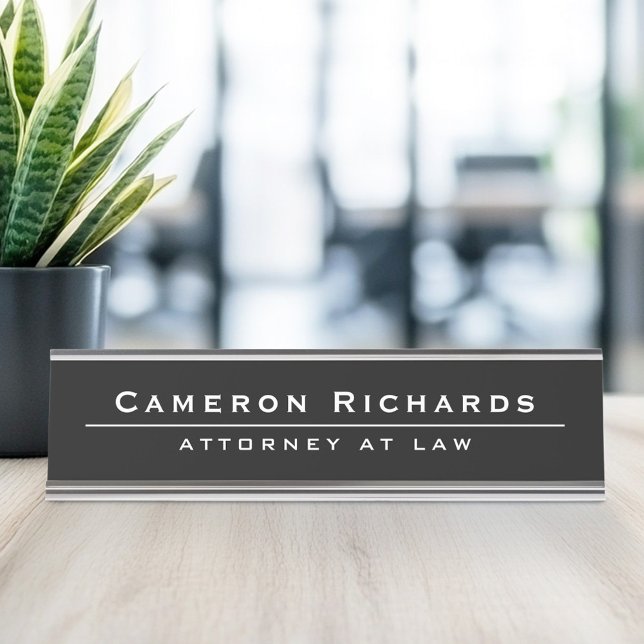 Placa De Mesa Nome preto e modelo de título (Black name and title template desk name plate)