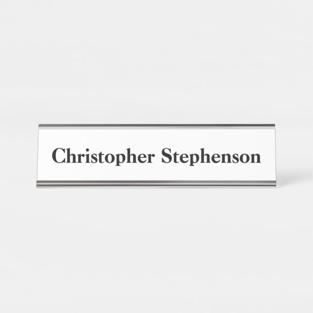 Placa De Mesa Nome Preto em Branco (Frente)