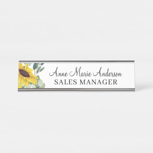 Placa De Mesa Nome Profissional Floral Elegante (Frente)