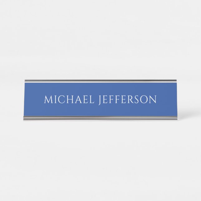 Placa De Mesa Nome Próprio Azul Simples Personalizado (Frente)