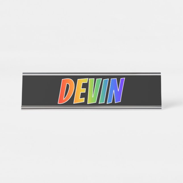 Placa De Mesa Nome próprio "DEVIN": Corante Arco-Íris Divertido (Frente)