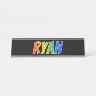 Placa De Mesa Nome "RYAN": Cor do arco-íris