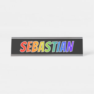Placa De Mesa Nome "SEBASTIAN": Coloração do arco-íris do