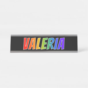 Placa De Mesa Nome "VALERIA": Coloração do arco-íris do