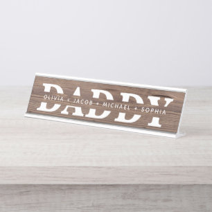Placa De Mesa Nomes de Crianças Personalizadas "Pai" Madeira + B