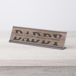 Placa De Mesa Nomes de Crianças Personalizadas "Pai" Madeira Pre