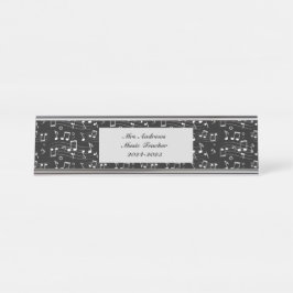 Placa De Mesa Notas musicais brancas em fundo preto
