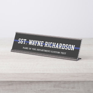 Placa De Mesa Oficial de Polícia Personalizado Linha Azul Fino