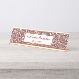 Placa De Mesa Olhar de textura de glitter em ouro rosa falso & t