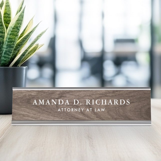 Placa De Mesa Olho de madeira de carvalho marrom elegante (Elegant brown oak wood grain look desk name plate)