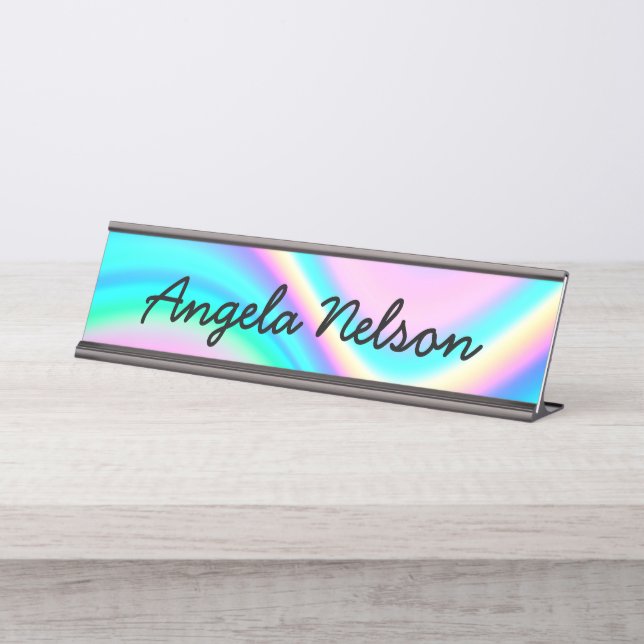 Placa De Mesa Onda Arco-íris Iridescente Rosa Água (Frente)