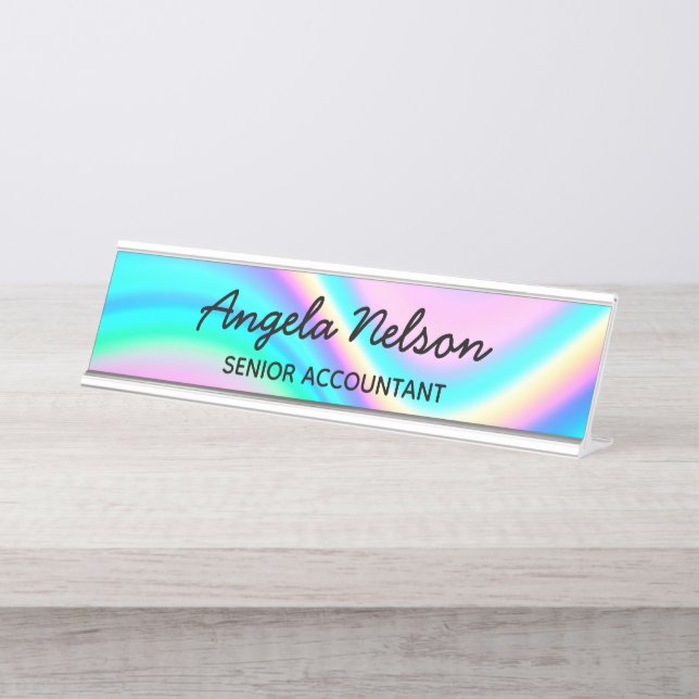 Placa De Mesa Onda de Chuva de Água Rosa Iridescente Ombre (Frente)