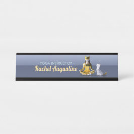 Placa De Mesa Origami Gold Foil Yoga Meditando Mulher-Gato