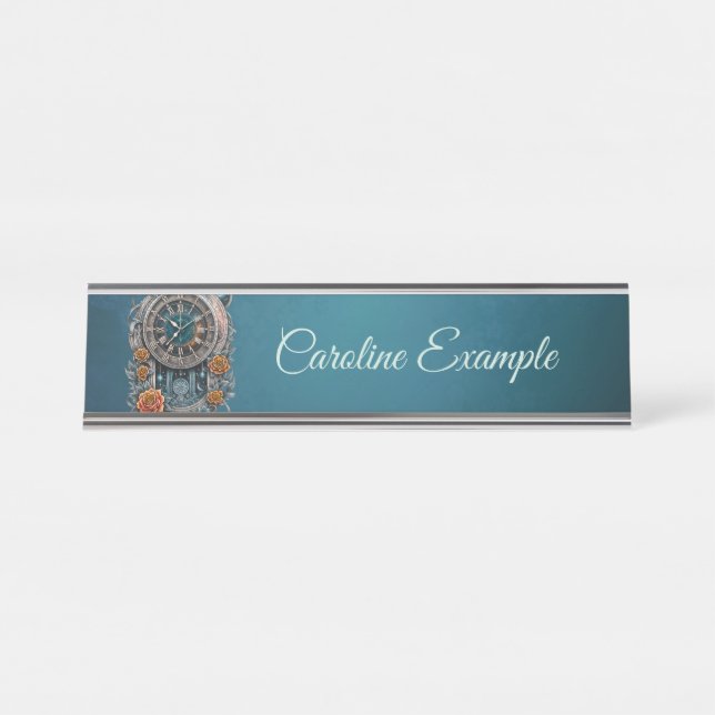 Placa De Mesa Ornamentado Steampunk Clock com Rosas. (Frente)
