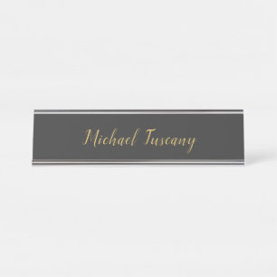Placa De Mesa Ouro Cinza Profissional Moderno Minimalista Texto 