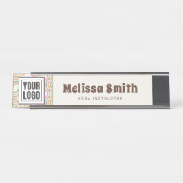 Placa De Mesa Padrão Abstrato Retro Ondulado Nome da Mesa de Neg